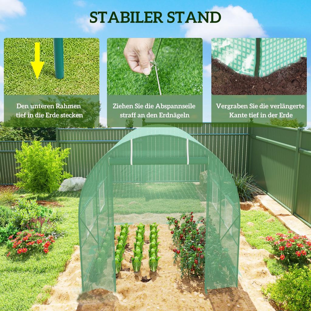 245 x 200cm Polytunnel Greenhouse - Green