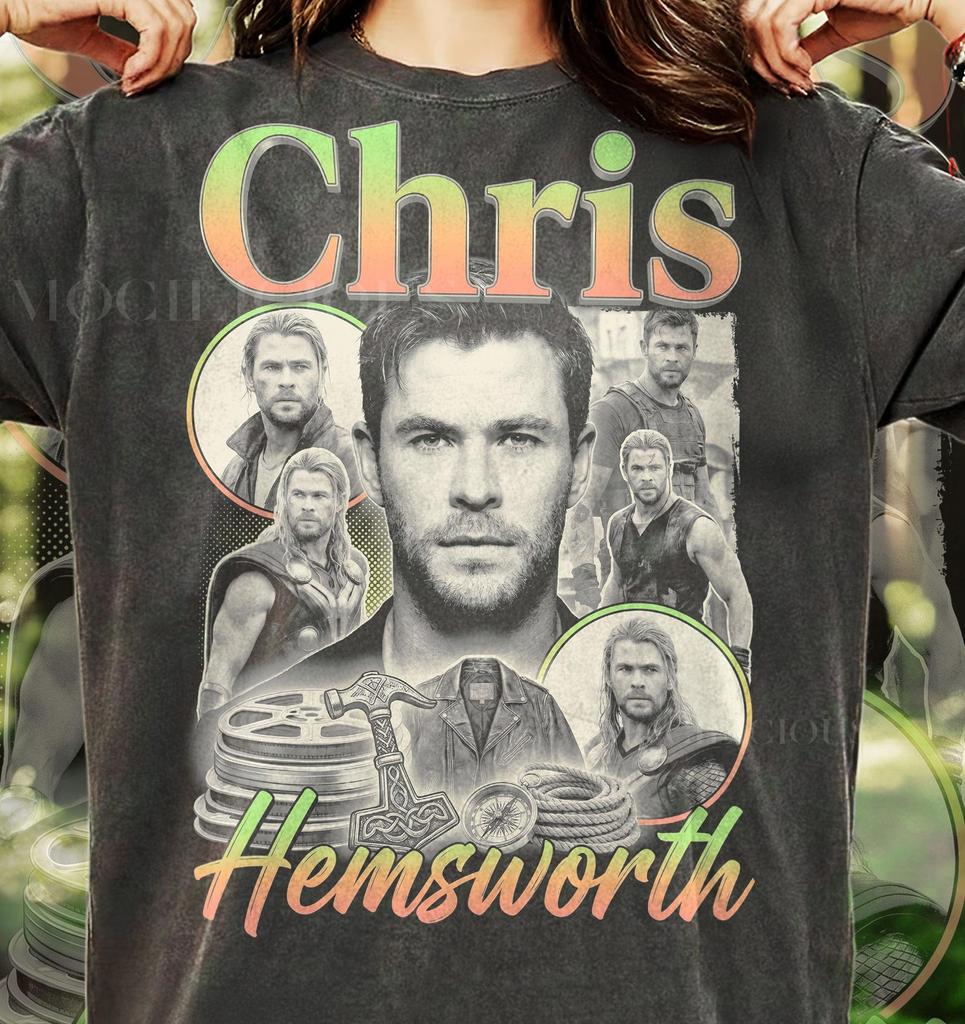 Chris Hemsworth Vintage Actor Retro 90s Graphic Comfort Colors® Tshirt, Modern Action Star Fan Gift Trendy Aesthetic Streetwear Tee