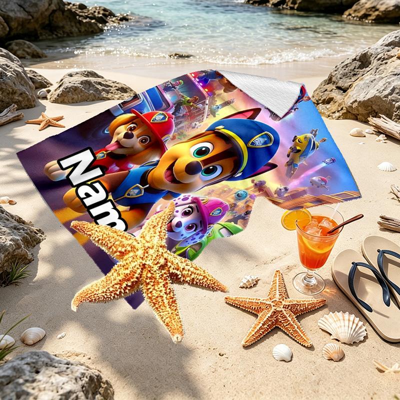 Custom Name Personalized PAW Patrol Print Beach Towel, for Trip Camping Beach Party Home Decor, Birthday Gift for Family & Friends