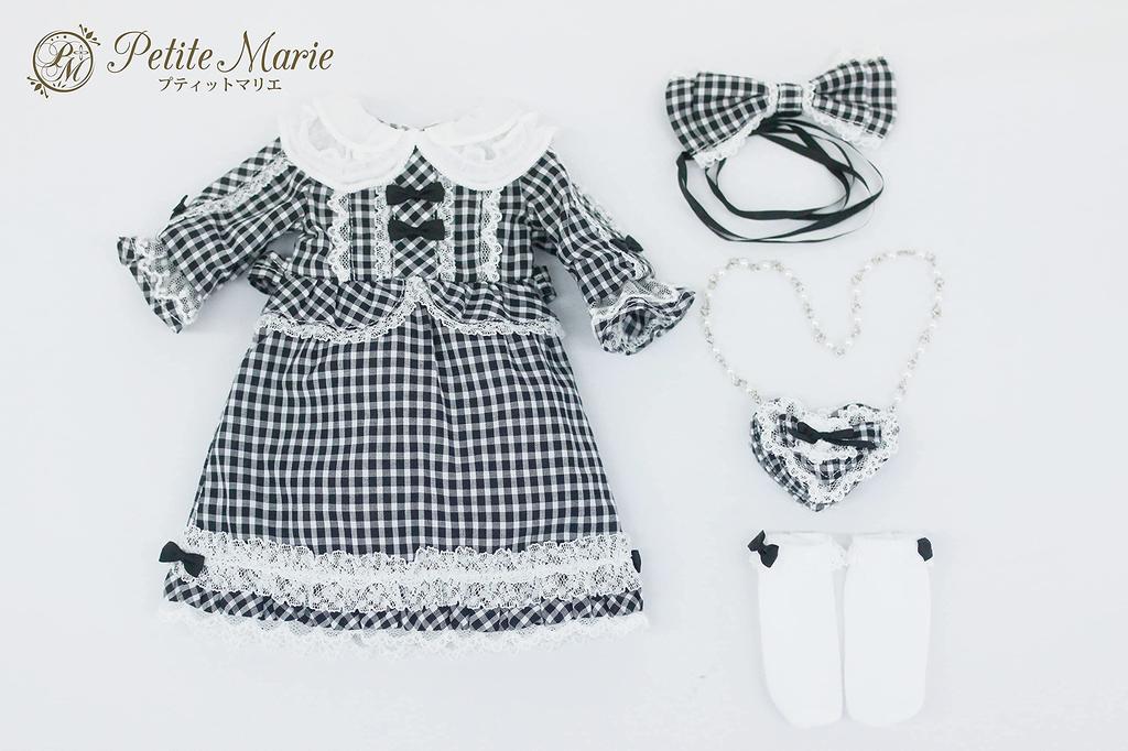 Petite Marie Premium Масштаб 1/3 Совместимо с MDD MSD Мечтательное Милое Лолита Платье в Клетку Гингем Черный Набор из 4 Предметов для 40см BJD Кукол [Petite Marie Premium] [