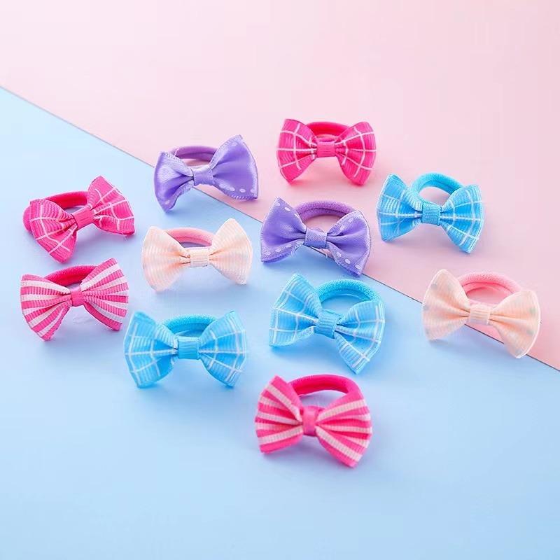 10 Pcs of Candy Colored Rubber Bands Children's Bow Hair Rings New Colored Non Damaging Hair Headbands Girl Tie Hair Towel Rings