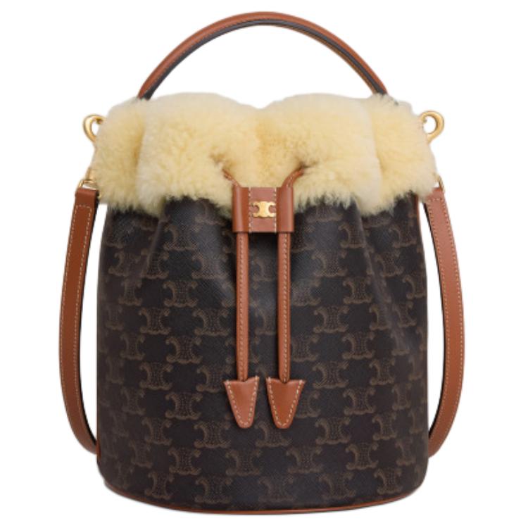 Celine Triomphe Clara Classic Logo Bucket Bag Women Handbags Brown 116882GH3-03TV