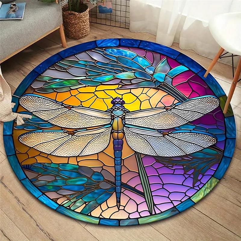 Beautiful dragonfly Round Area Rug,Carpet Rug for Living Room Bedroom Sofa Playroom Decor,Non-slip Floor Mat