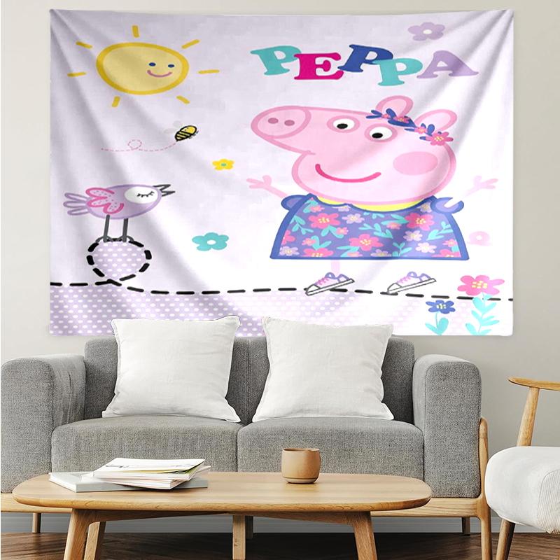 Peppa Pig Print Tapestry, Backdrop, Easy Setup, Ideal for Bedroom, Office & Living Room, with Aesthetic Wall Hanging Decor.