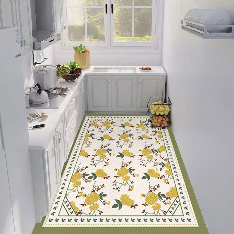 Kitchen Carpet PVC Leather Waterproof Floor Mat Non-slip Oil Proof Foot Mats Long Rug Spring Green Flower Home Decoration Rugs
