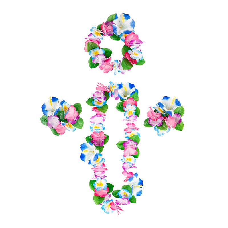 4 шт./набор Гавайские цветочные леи Гирлянда Ожерелье Венок Лепестковая повязка на голову Браслет Декор для пляжной вечеринки Свадебные аксессуары для наряда