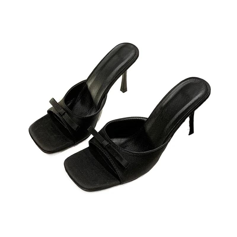 Новые женские туфли с открытым носком женские тапочки модные бабочка-узел платье тапочки женские летние бестселлер каблуки женские