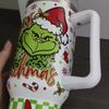 40oz/1200ML Christmas Grinch Tumbler with Handle and Straw For Sports or Travel
