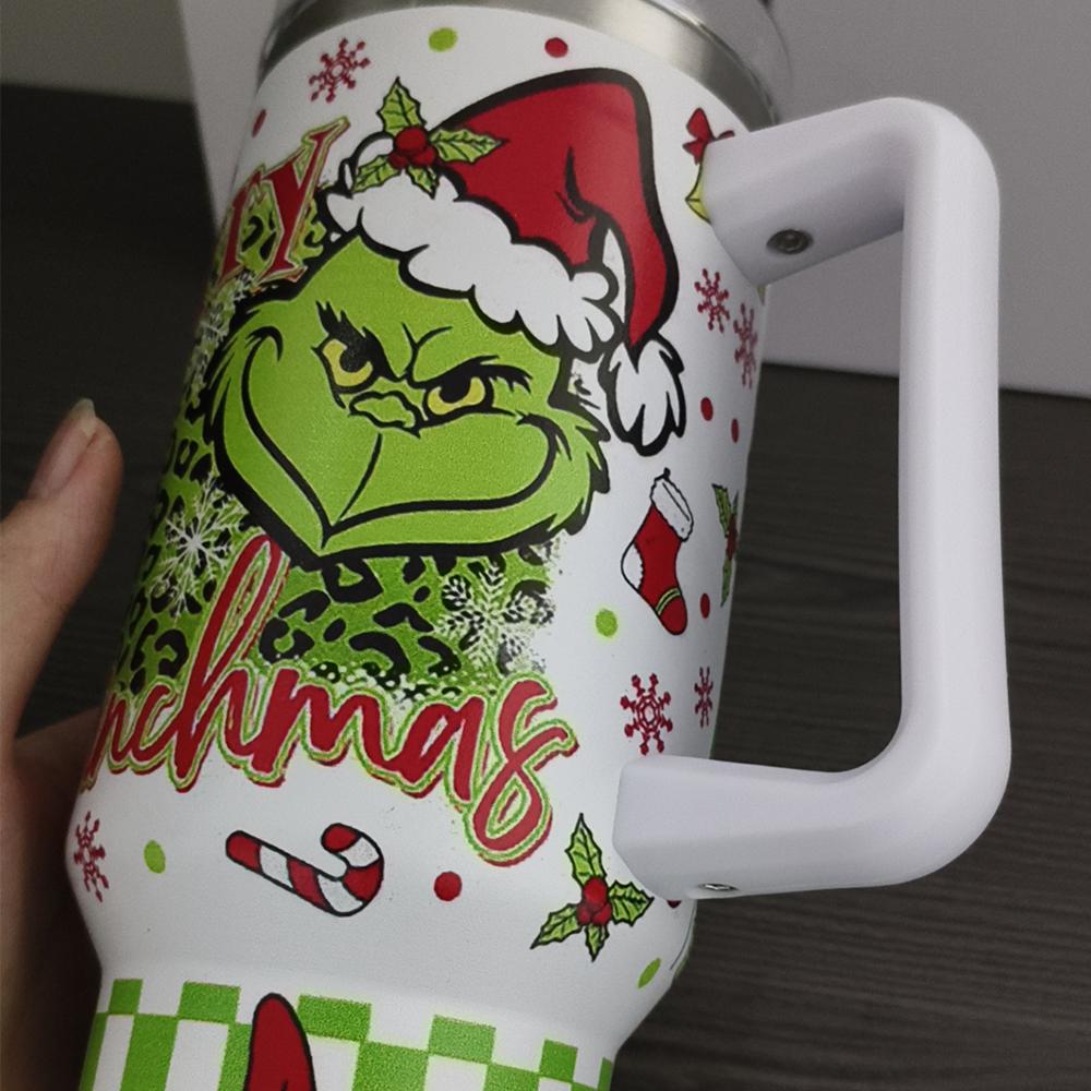 40oz/1200ML Christmas Grinch Tumbler with Handle and Straw For Sports or Travel