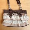 Korean Retro Lolita Brown Pink Tote Bag Women Bow Lace Patchwork Large Capacity Handbag Ladies Sweet Cute Harajuku Shoulder Bags