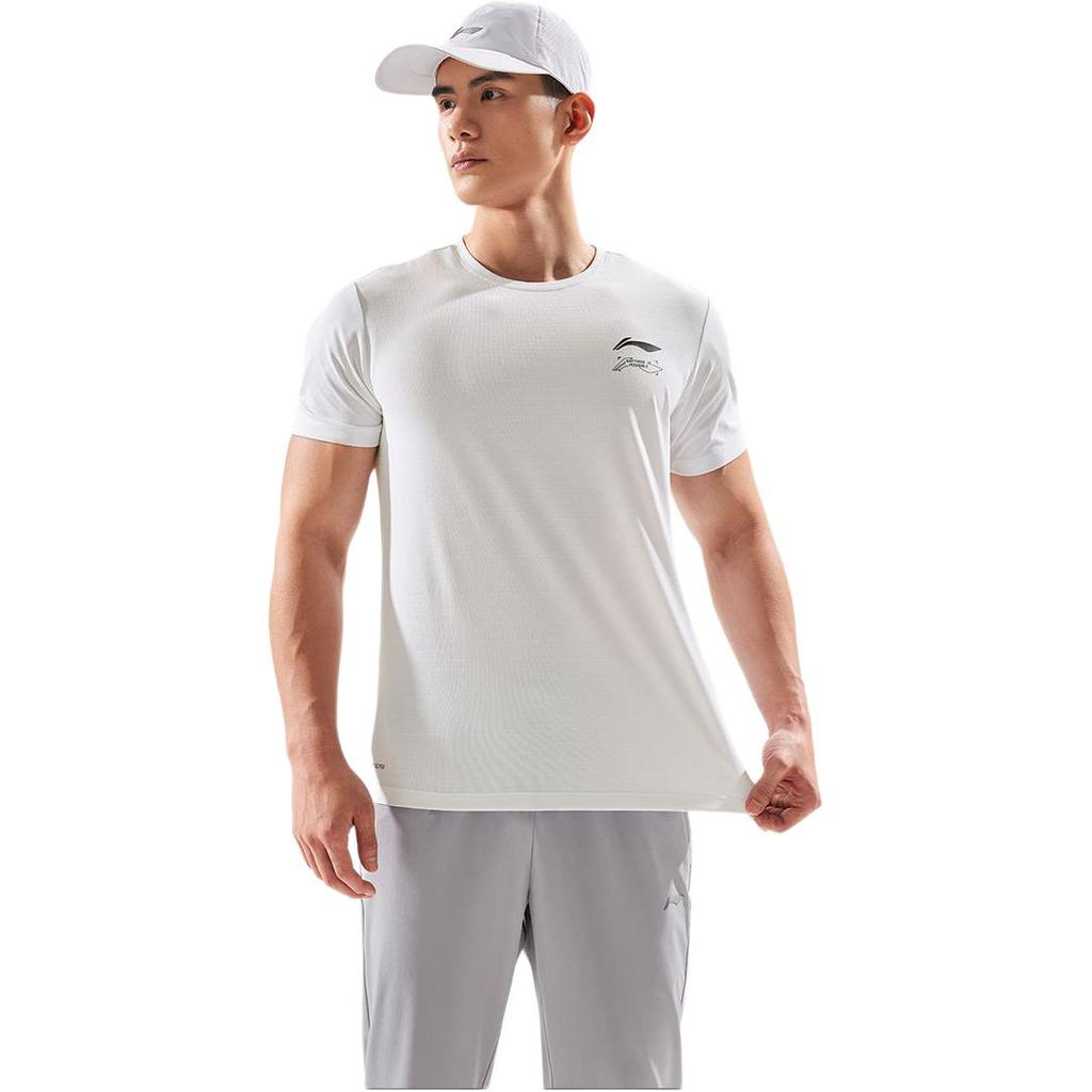Li-Ning Быстросохнущая простая футболка с принтом логотипа в виде букв, удобная, с круглым вырезом и короткими рукавами, мужские топы, стандартная - белая ATSV399-8