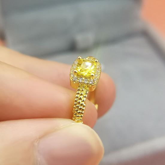 Кольцо с искусственным желтым кристаллом и инкрустацией со стразами, регулируемое кольцо на палец для свадебной вечеринки