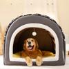 Серый, красочный, полностью напечатанный, изогнутый домик-будка, большая полузакрытая большая будка для золотистого ретривера, кровать для собак, товары для животных