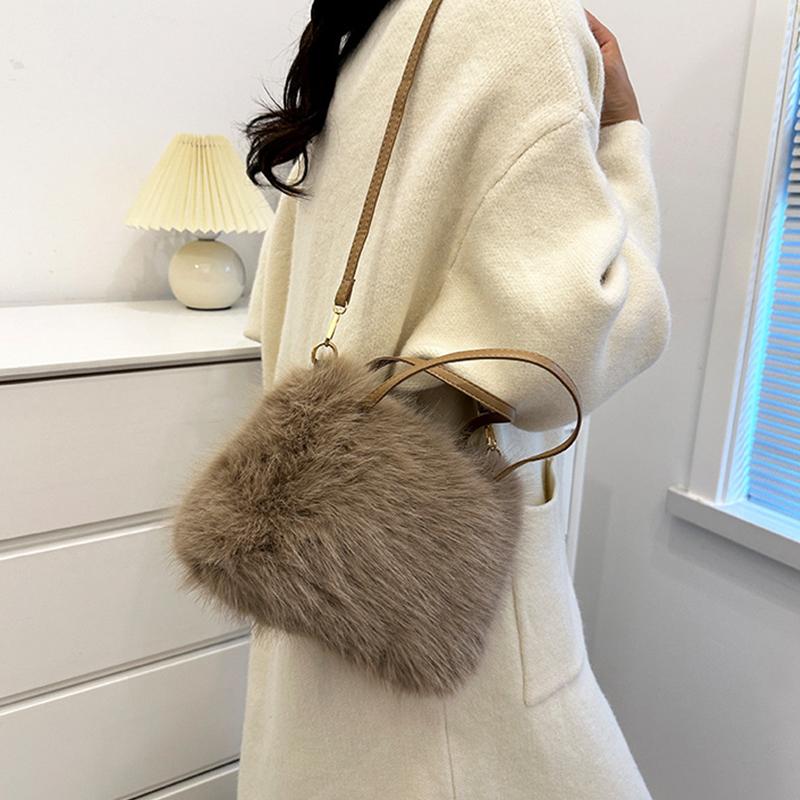 Autumn and Winter New Furry Bag Fur Crossbody Shoulder Strap Plush Bag Versatile Large Capacity Handbag for Women