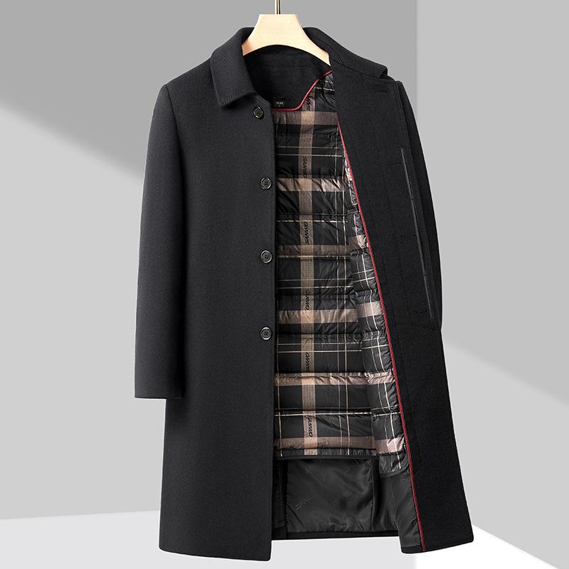 New High-end Wool Coat Men's Long Winter New Lapel Down Liner Middle-aged and Elderly Wool Wool Coat