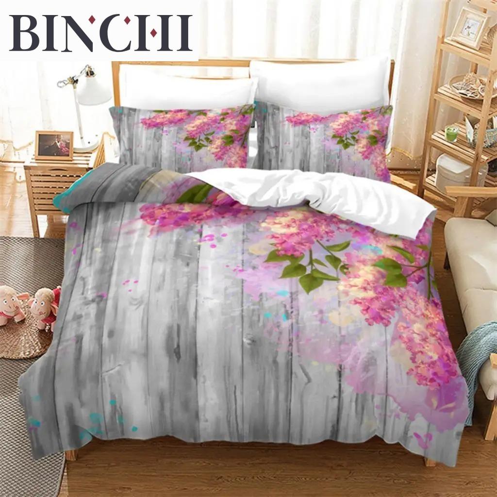 Soft Floral Duvet Cover With Pillowcases Summer Flowers 3D Print Bedding Collection King Queen Size For Adults Kids Girls Teens Decor