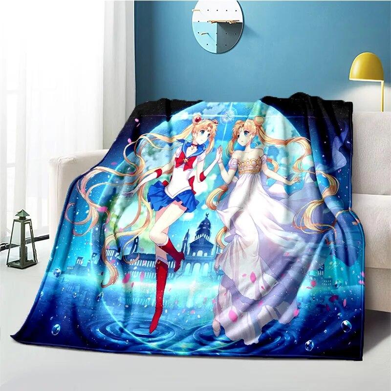 Cute Japanese Cartoon Plush S-Sailor Moons Blanket Light Four Seasons Family Light Sheet Sofa Cover Travel Warm Blanket