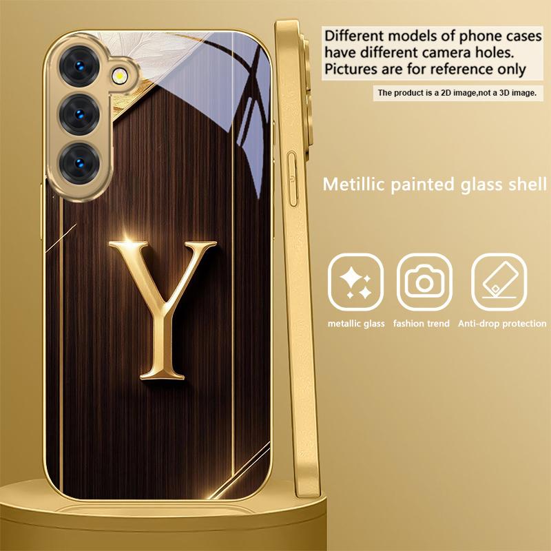 Сияющий и ослепительный "G" Для Samsung Galaxy S26 S20 FE 21 22 Ultra 23 Plus 24 Ultra 25Ultra S21+ 22Plus Золотой стеклянный чехол для телефона