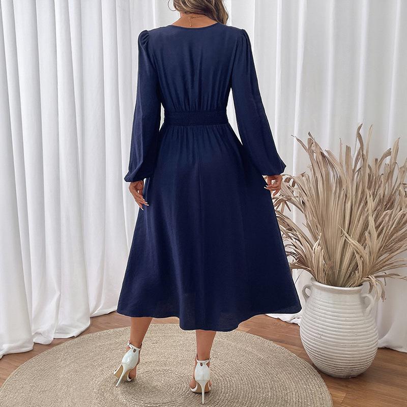 Новое платье в ретро этническом стиле с длинными рукавами, маленьким V-образным вырезом, вышивкой и приталенным силуэтом для женщин