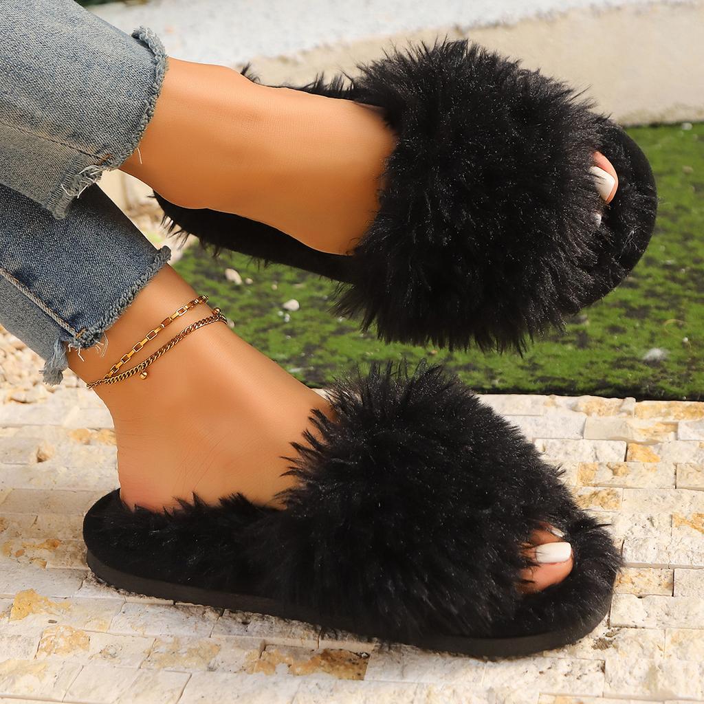 Women's Long Haired Slippers Autumn and Winter Warmth Slippers