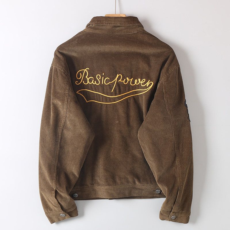 Foreign Trade Export Cut the Tag off Overplus Order Quilted Thick Corduroy Jacket Men's Autumn and Winter Letter Embroidery Warm Cotton-padded jacket