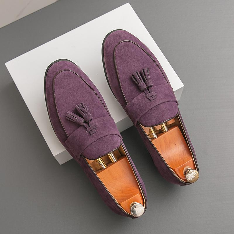 Модная мужская элегантная обувь из натуральной кожи, модные мужские лоферы на каждый день из замши, дышащие слипоны на плоской подошве, туфли для вождения с кисточками