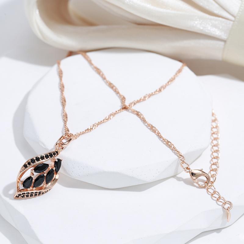 Kinel Black Pendant Necklace For Women Cubic Zirconia Full Paved Fine Jewelry