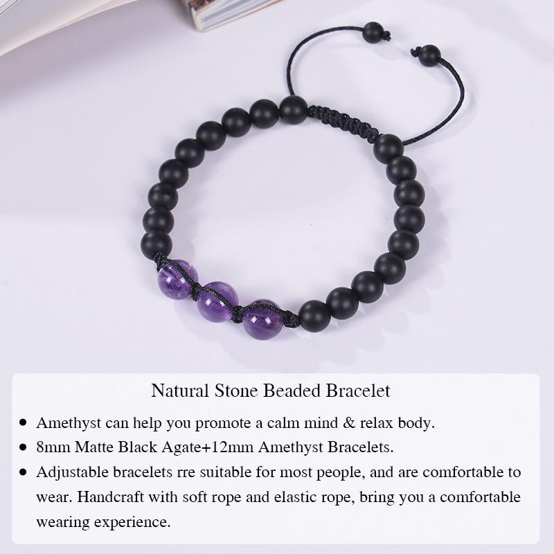 Браслет из матового черного камня ручной работы с тигровым глазом 12 мм для пар