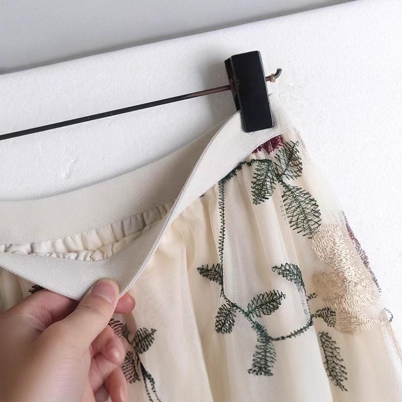 Женская французская ретро сетчатая юбка А-силуэта с цветочной вышивкой для весны/лета