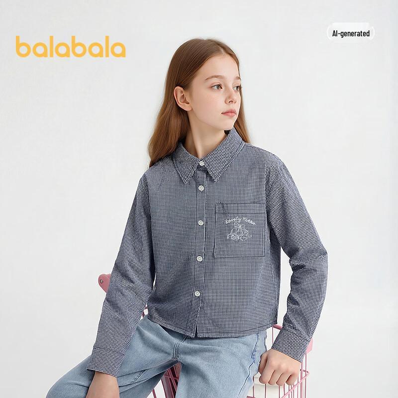 Balabala Girls' Long-Sleeve Cotton Blend Shirt