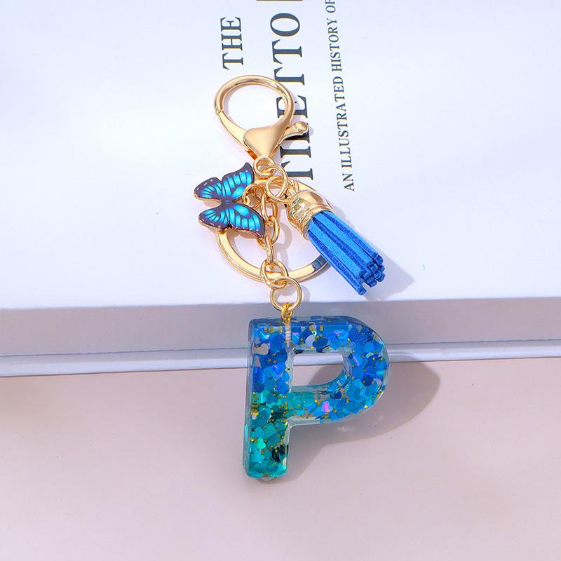 1 шт. Брелок с надписью для подвески на рюкзак, держатель для ключей, брелок с кисточкой, бабочка, милая градиентная смола, синий с пайетками