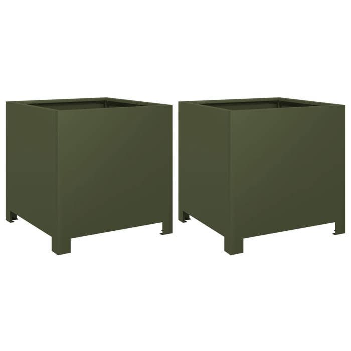 VidaXL Jardinières 2 pcs vert olive 40x40x40 cm acier, planteur, jardinière de patio, bac à fleurs, jardinière d'extérieur, 851206