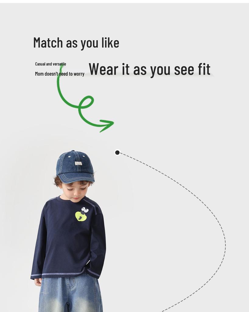 2026 Boys' Pure Cotton Long-Sleeve T-Shirt - Spring & Autumn Trendy Base Layer