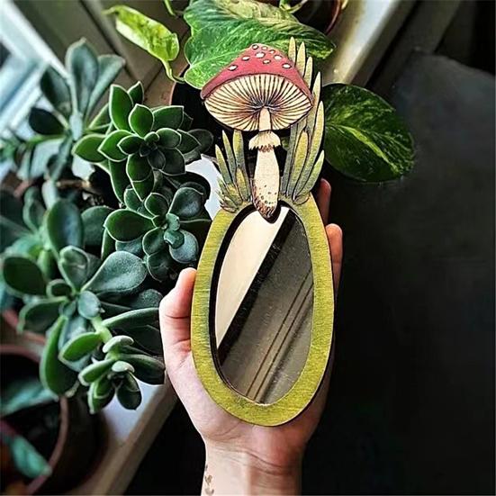 Зеркало уникального дизайна, легко вешать, винтажное, тщательно отполированное, в форме гриба, идеальный подарок, привлекательное деревянное зеркало в виде гриба для гостиной