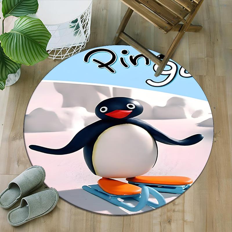 1pc Pingu1 Carpet, Round Rug, Comfortable, Suitable for Entryways, Living Rooms, Office, And Bedrooms, Christmas Decoration