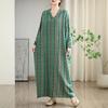 Dimanaf 2025 Women Plus Size Spring Long Dress Long Sleeve V-Neck Casual Vintage Dress Basic Loose Dress Maxi