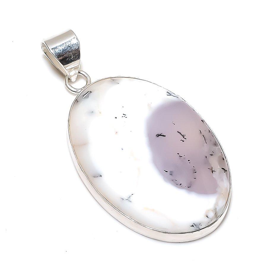 Dendrite Opal Gemstone Handmade 925 Sterling Silver Jewelry Pendant 2.21" SU-9959