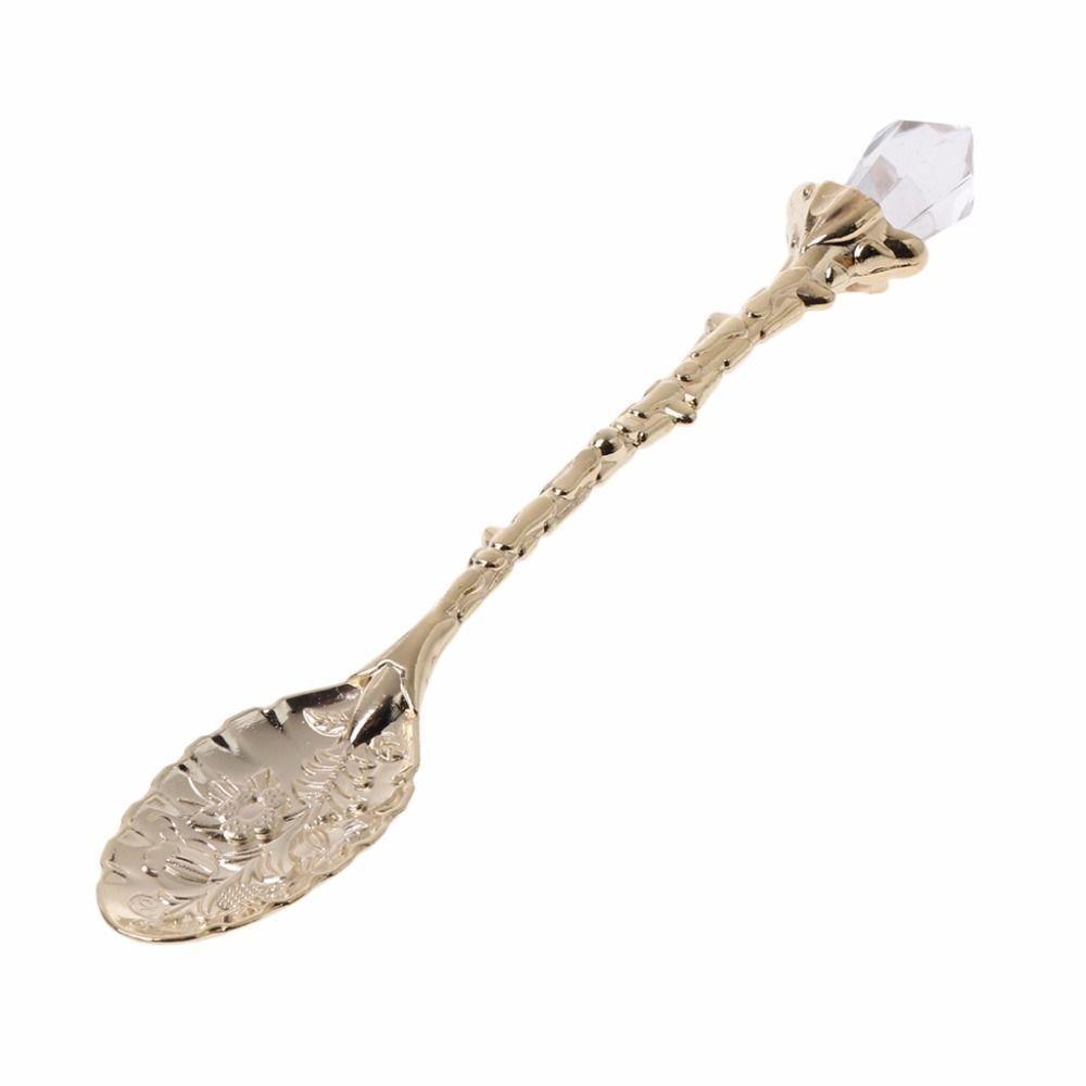 Retro Style Leaf Spoon Crystal Head Ice Cream Spoon Portable Coffee Spoon