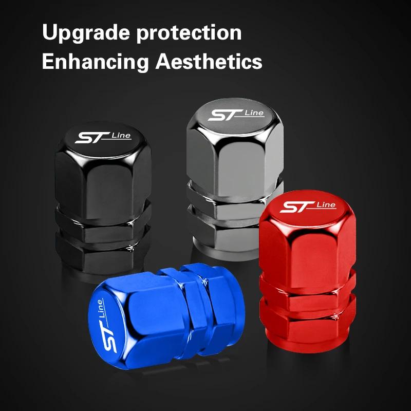 Car Sticker Hot For Ford 4Pcs Car Tire Valve Caps Emblem Metal Dustproof Cap For Ford STLine Edge Explorer Transit Ranger Kuga F