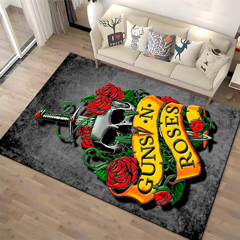 Guns N' Roses Skull Design Rug Non-slip rug suitable for living room and bedroom sofas