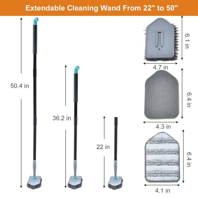 HYRA 3 in 1 Scrub Cleaning Brush with Long Handle 51'' - Shower Bathtub Tub & Tile Scrubber Brush Long Handle Cleaning Brush
