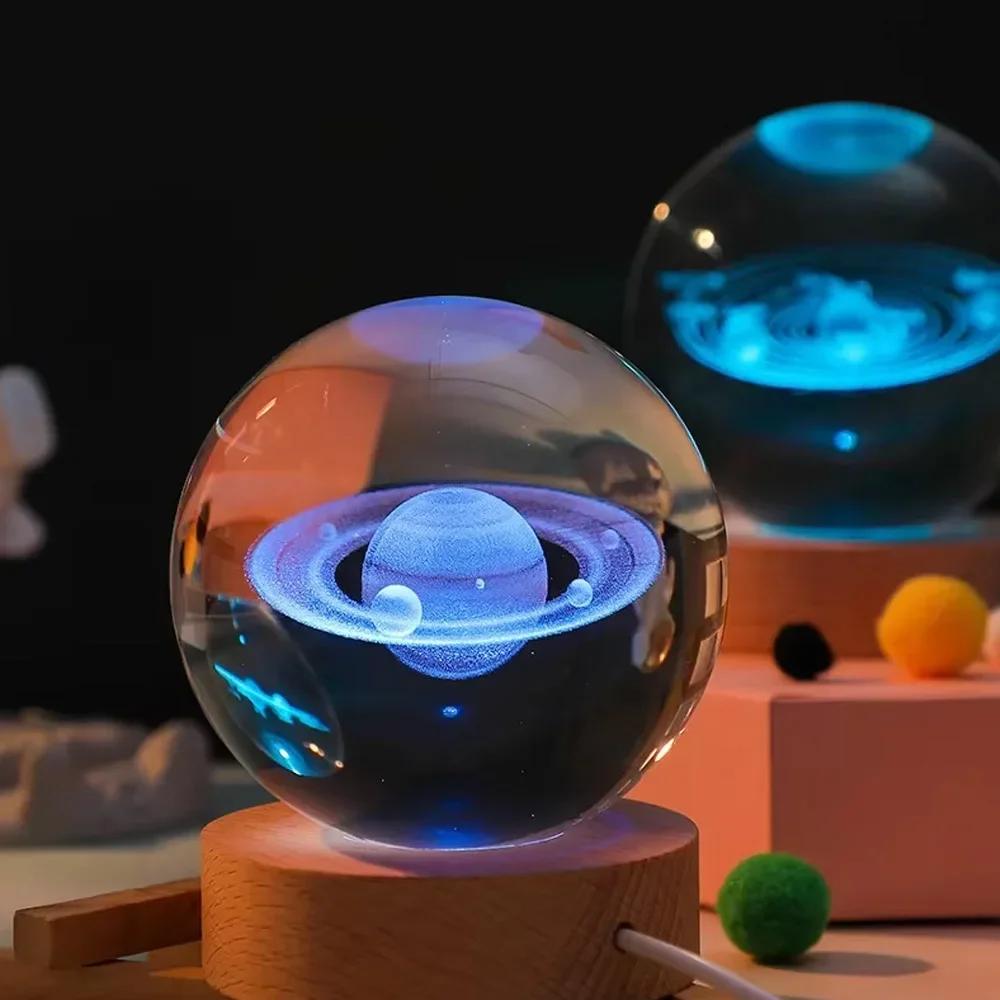 3D хрустальные светильники, светящийся планетарный галактический ночник, хрустальный шар, ночник, домашний декор, рождественский подарок