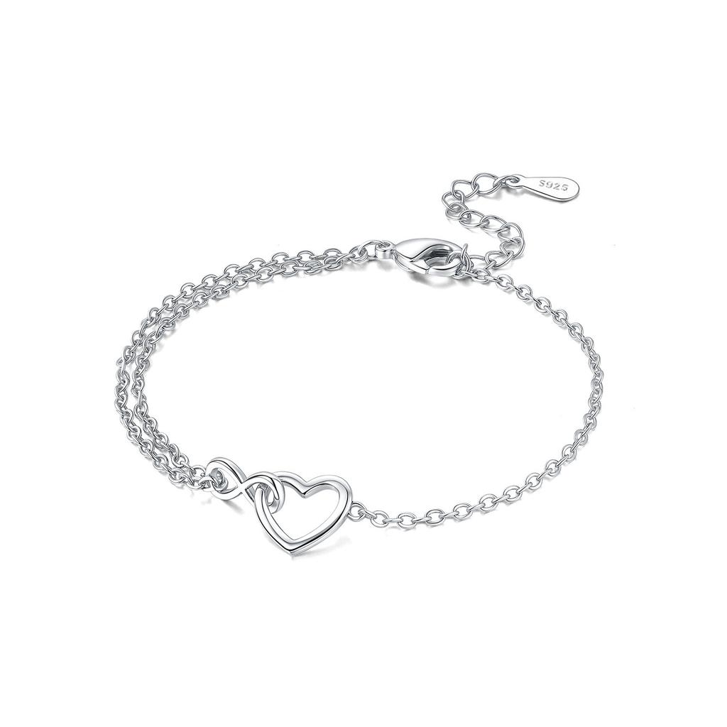 New 925 Silver Rose Gold Double-layer Heart Bracelet Chain Link Women Bracelet Birthday Festival Jewelry Gifts
