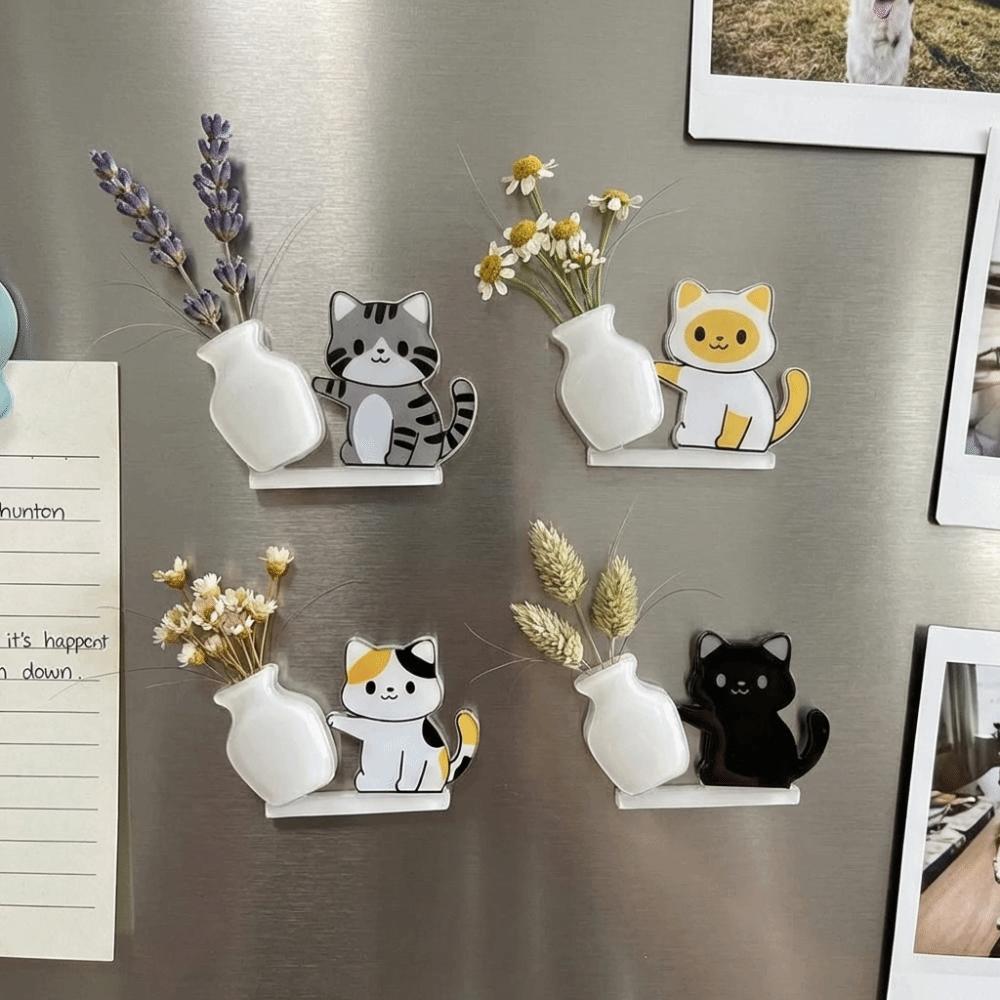 Creative Cat Refrigerator Magnet Acrylic Pet Hair Collector Fridge Magnet Vase Decor  Kitchen Use