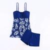 2Pcs/Set Tankini Set Adjustable Straps Padding Underwire Bandeau Tops Boxer Briefs Set Mesh
