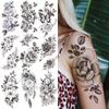 1 ШТ. 210*114 ММ Сексуальный Цветочный Узор Временные Татуировки Черной Розы для Женщин Водонепроницаемые Поддельные Татуировки для Рук Боди-Арт Рукав Наклейка Для Тела