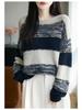 Женский вязаный свитер большого размера с цветными блоками и полосками, с круглым вырезом, с длинным рукавом, свободного кроя для осени/зимы.