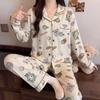 Pink leopard print cartoon imitation cotton long-sleeved suit pajamas women's thin spring and autumn can wear student loungewear