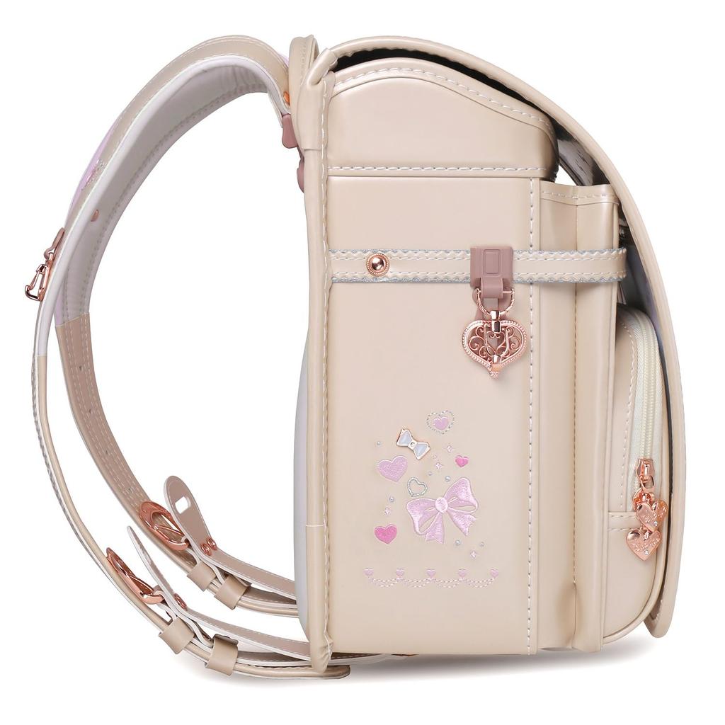 Ранец Coulomb из премиальной искусственной кожи и с жемчужным бантом-сердцем, прозрачный рюкзак для обуви и другие бонусы для девочек, ткань, замок в одно касание, &