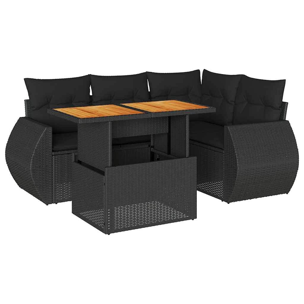Vidaxl 5-Cz. Садовый комплект для отдыха, подушки, черный ротанг ПЭ